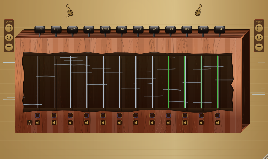With Pairing off the 12 strings are laid out with uniform spacing